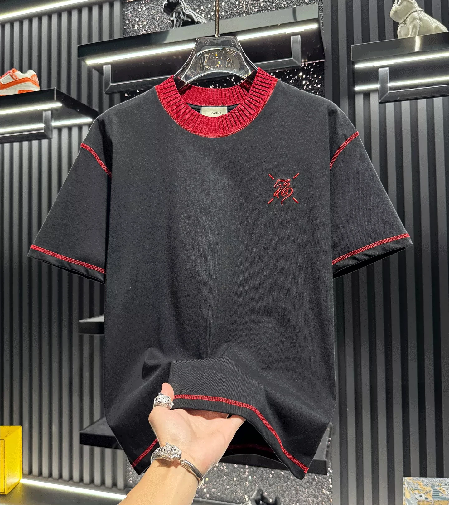 2026 Summer New Men's Year of The Horse Embroidery Short Sleeve T-shirt Casual Streetwear White Red Round Neck Basic Tee