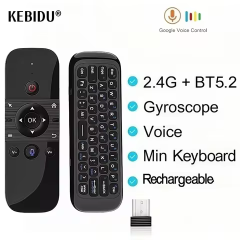 2.4G BT 5.2 Wireless Gyroscope Air Mouse Voice Remote Control Mini Keyboard IR Learning Transmitter for Android Smart TV Box PC