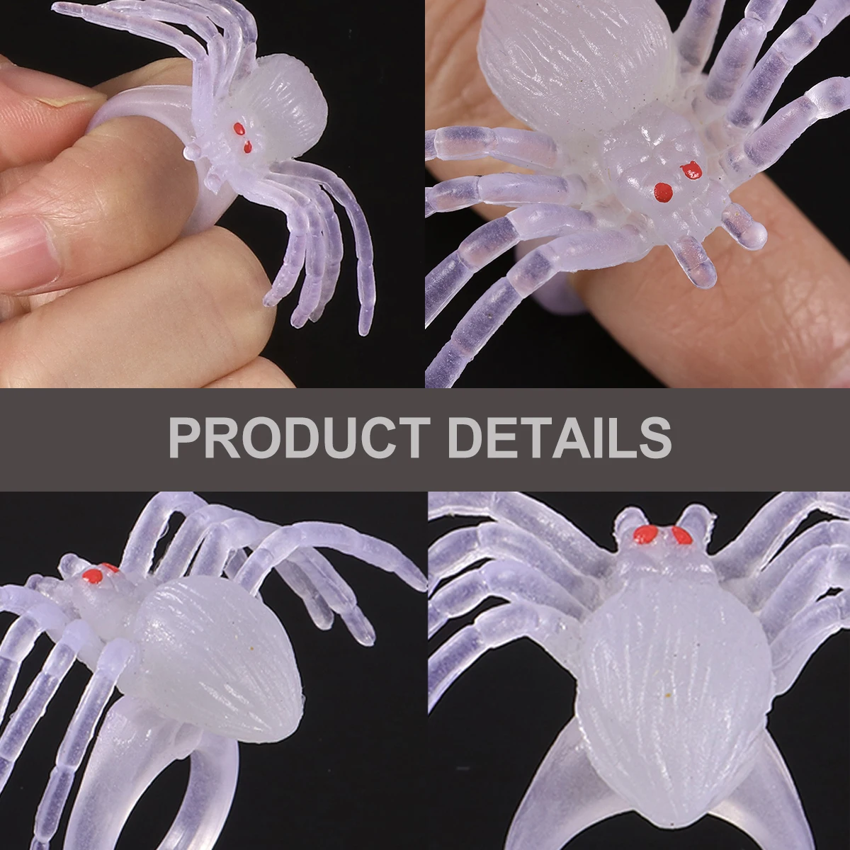 

20 PCS Luminous Spider Ring Plastic Black Halloween Decorations Plaything DIY Cosplay