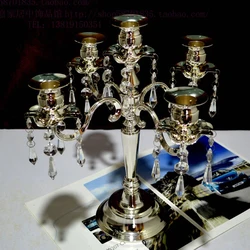 Creative Silver 5 Arm Candlestick Metal Glass Crystal Candle Holder Romantic Valentine's Day Candlelight Dinner Home Decor FC316