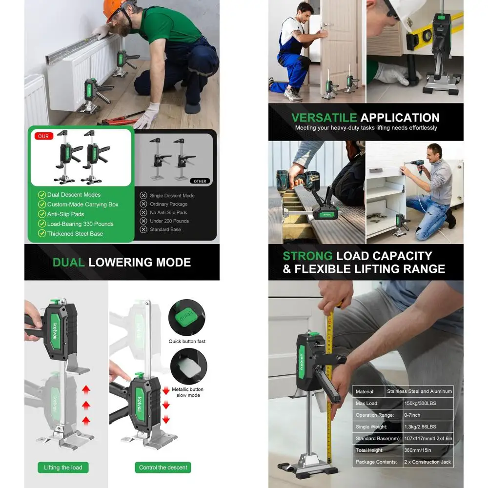 

Двухфункциональный строительный домкрат с регулировкой высоты и двухскоростным режимом спуска