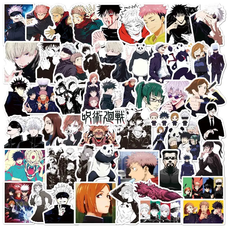 55Pcs Jujutsu Kaisen Stickers Yuji Itadori Fushiguro Megumi Kugisaki Nobara Satoru Anime Stationery Stickers for Laptop Luggage