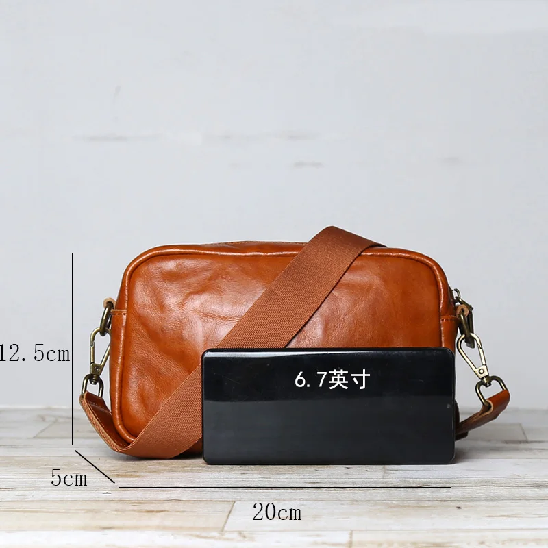 Genuine Leather Handbag For Men Multifunctional Retro Handbag Vegetable Tanned Cowhide Shoulder Crossbody Bag Mobile Phone Bag