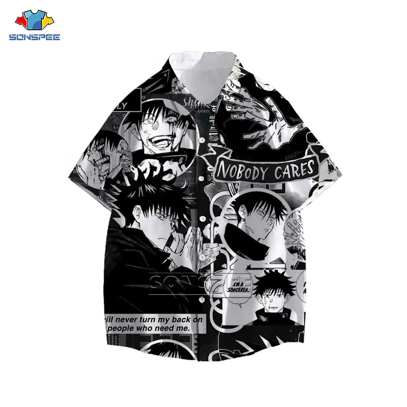 Hawaiian Shirt Anime Print Jujutsu Kaisen New Men Women Summer Beach Oversized Casual Harajuku Popular Short Sleeve Shirts Tops