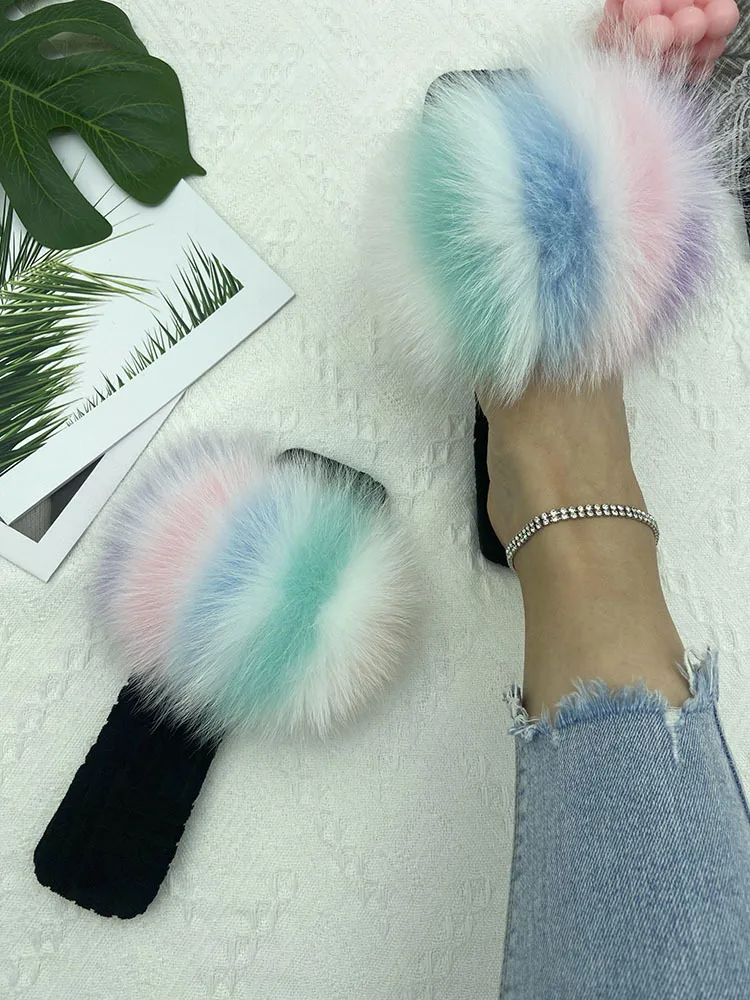 Fur Slippers Women House Flats Slides Summer 2023 Female Fashion Real Fur Flip Flops Luxury Fluffy Slippers Women Sandals Shoes