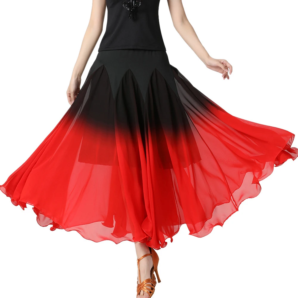 

Girls Modern Dance Clothes Black-Red Long Skirt Women Dancing Outfits