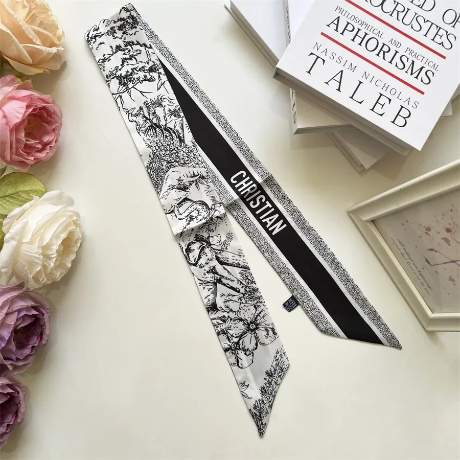 النمط الفرنسي وشاح حريري طويل المرأة مقبض حقيبة التعادل قميص طوق القوس هيرباند إكسسوار أنيق وشاح عصري متعدد الاستخدامات