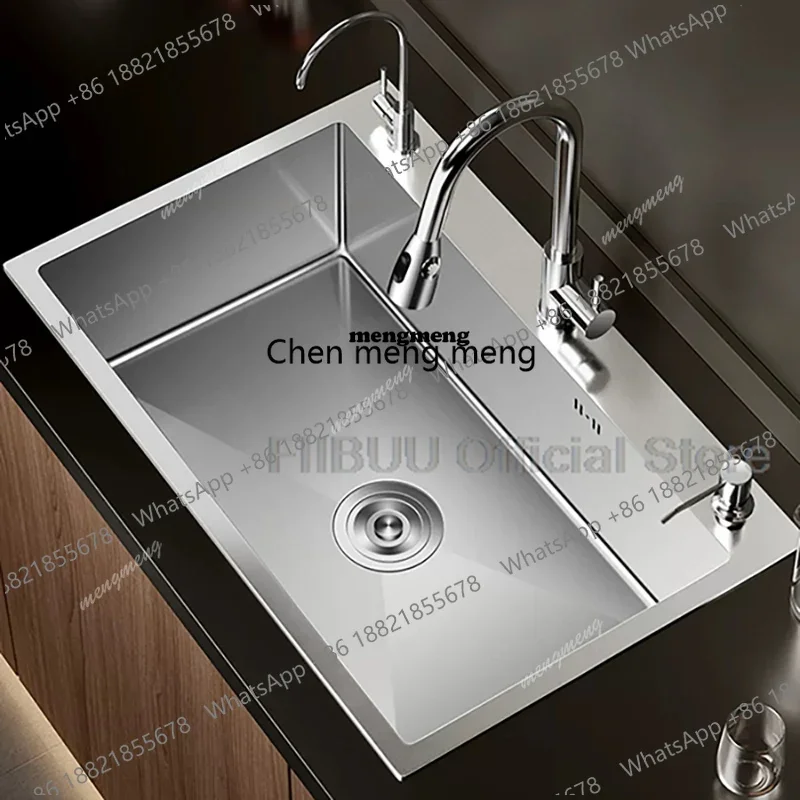 X173 Silvery Stainless Steel Kitchen Sink Large Capacity Single Bowl Thickened Handmade Above Counter Or Undermount With Accesso
