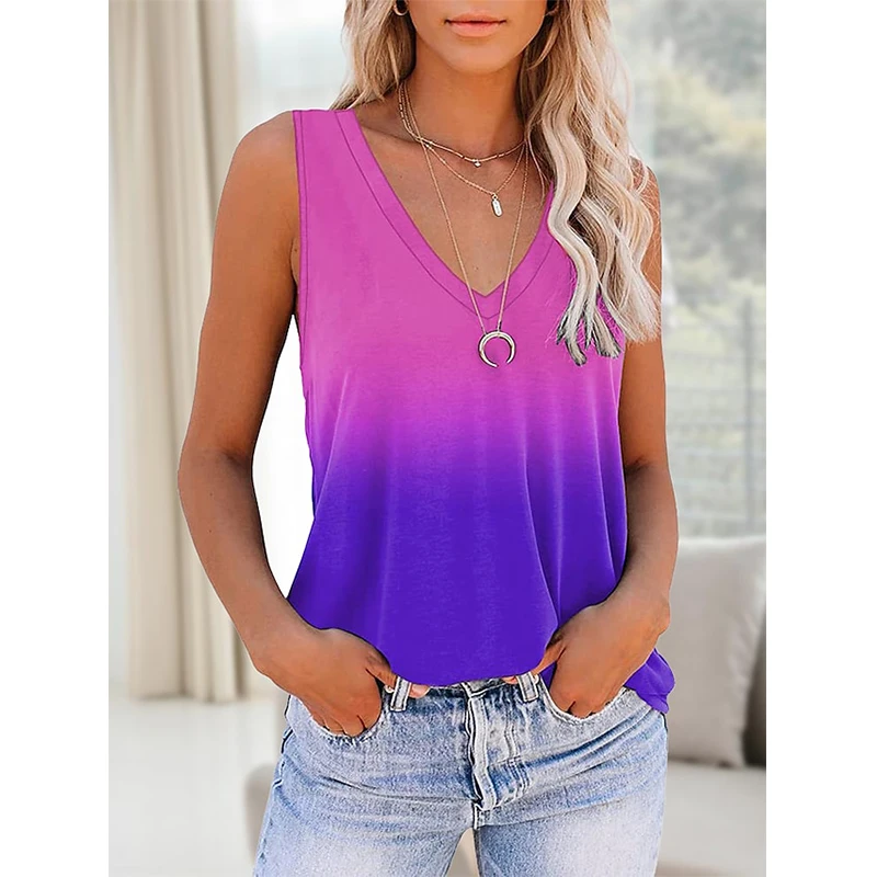 Summer Tie Dye 3D Print Tank Tops Women V-Neck Sleeveless Camisoles Off Shoulder Vest Woman Y2k Top Streetwear Female Clothing