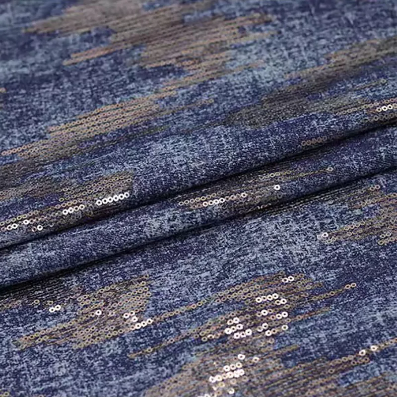 Shiny Sequins Beading Jeans Fabric After Washed Denim High End Sewing Dress Pant Coat Clothing DIY By The Half Meter