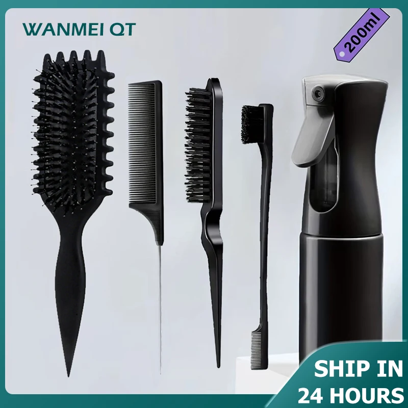 5-Piece Hair Styling Set: Candy Bursh Curly Hair Brush Curved Rat Tail Comb Edge Control Brush-Perfect for Salon-Quality Results