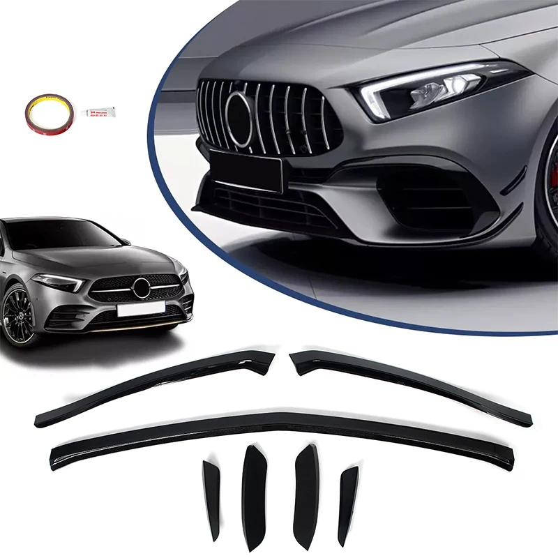 For Mercedes Benz  A Class W177 AMG LINE 2018+ A45 Look Glossy Black Front Shovel Kit by Magickit Front Bumper Guard Splitter