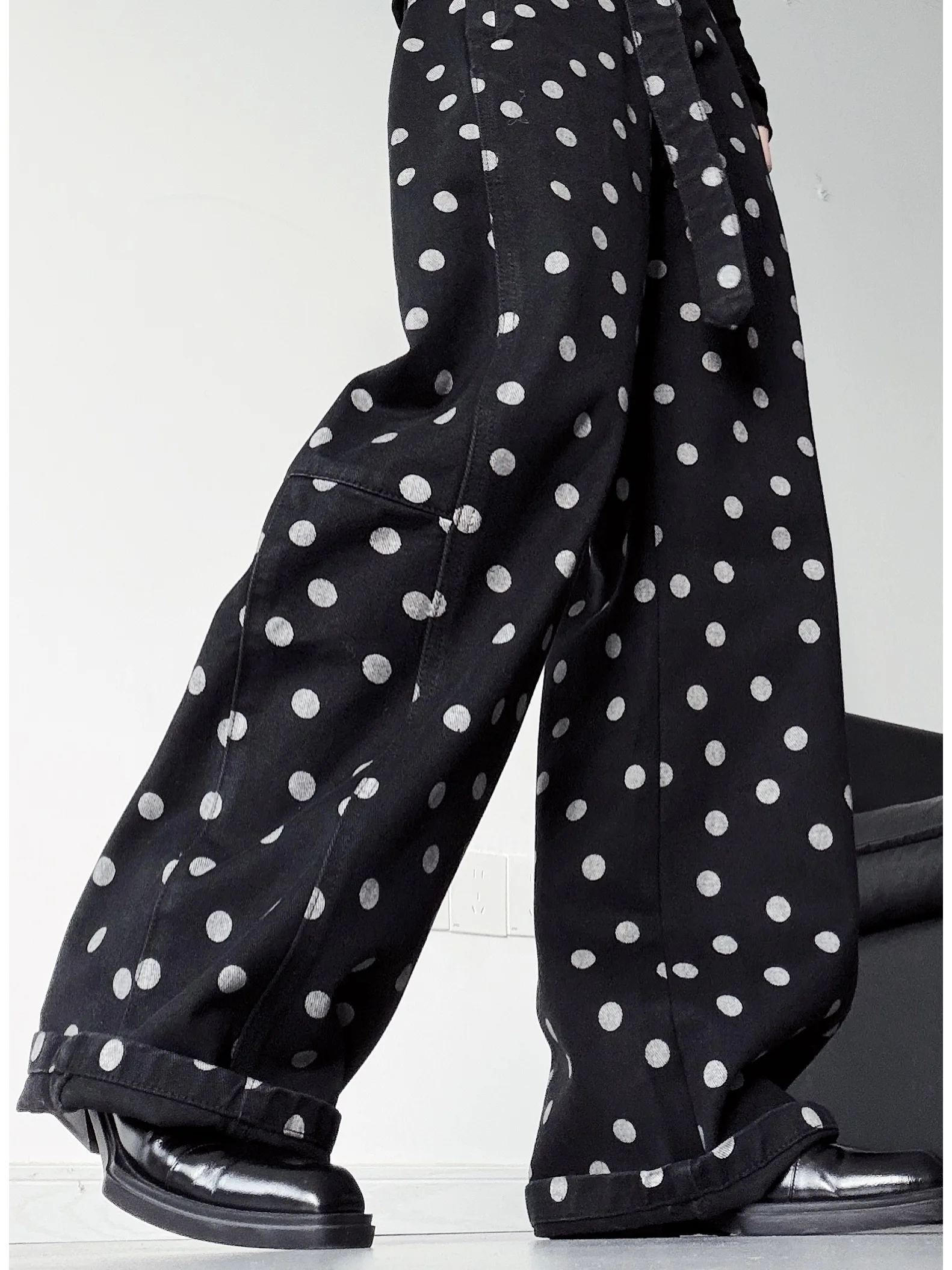 

High Waist Polka Dot Casual Jeans Korean Style Fashion Design Spring Slimming Wide Leg Knife Loose Fit Ladies Pants