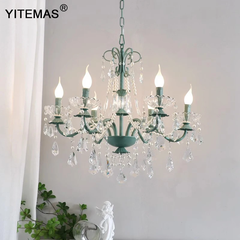 Vintage green crystal chandelier living room rustic bedroom dining room villa romantic light luxury lamps and lanterns