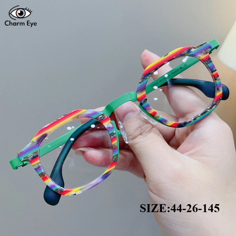 

Pure Titanium Color Blocked Eyeglass Frames Women Retro Square Glasses Can Be Paired Myopia Anti Blue Light Color Changing Lens