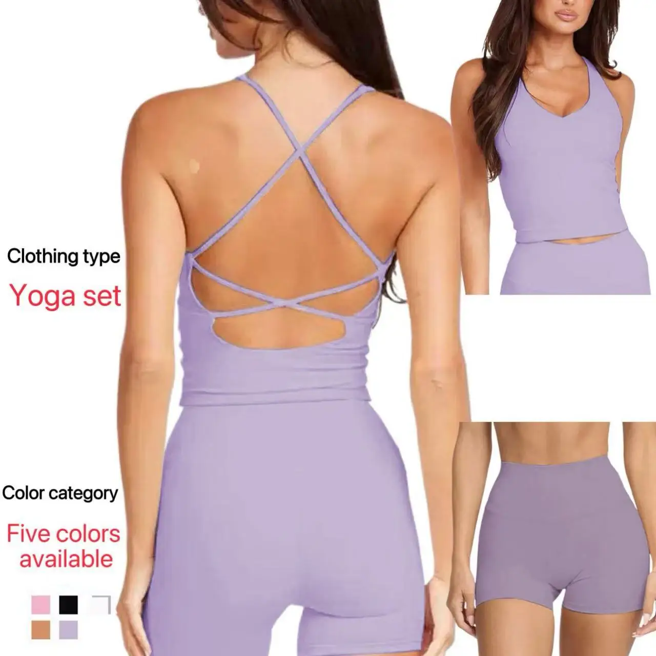 

2025 High End Women's Yoga Two Piece Set Sports Bra with Chest Pad and Beautiful Back Design Ideal Summer Women's Suit for Yoga