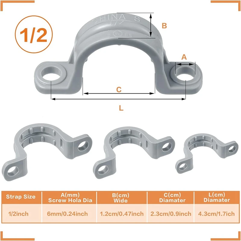 A52I-PVC Pipe With Double Hole Plastic Conduit With Pipe Clamp Conduit Clamp U PVC Clip 2 Hole (50 Pieces)