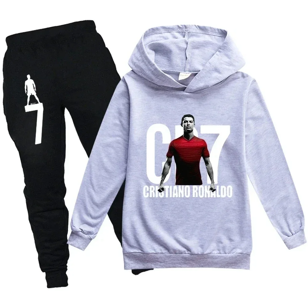 3-12 Jahre Frühling Herbst Fußball CR7 Print Hoodie+Hosen Anzug Jungen Sweatshirt 2-teiliges Set Jungen Hosenanzüge Kinderkleidung.