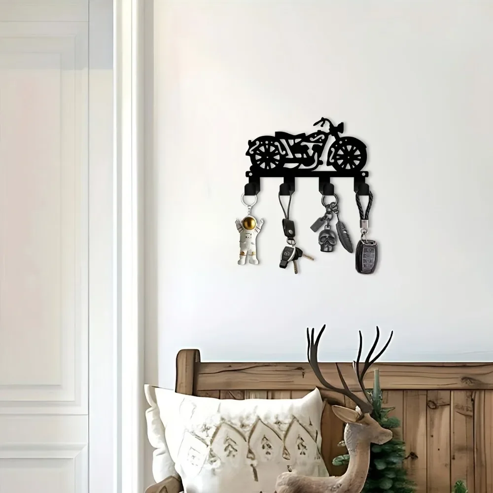 CIFBUY Iron Wall Art Motorcycle Metal Key Hook Decor Rustic Accent Storage Organizer For Home Entryway Office Porch Vintage