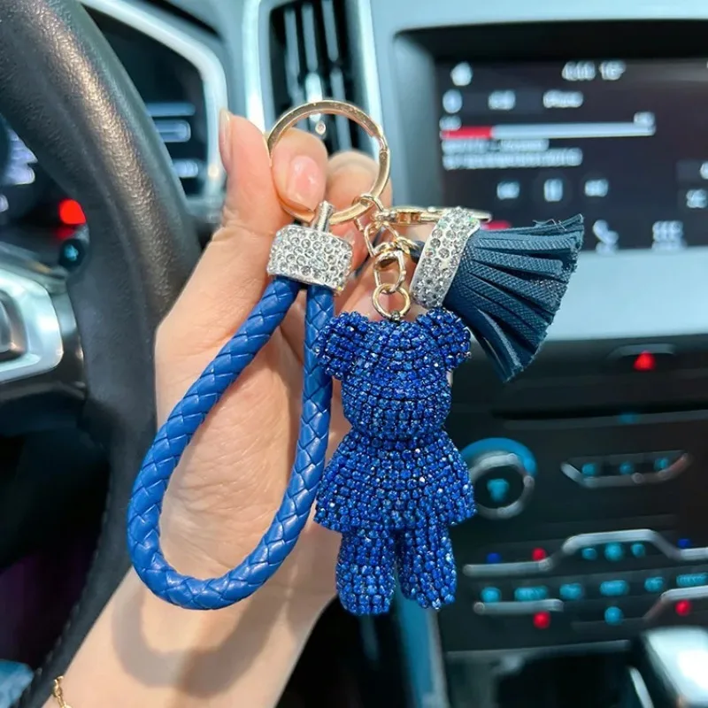 Personalized Diamond Studded small bear Key Chain cute Dynamic Rope Tassel car Key chain Exquisite Gift Pendant