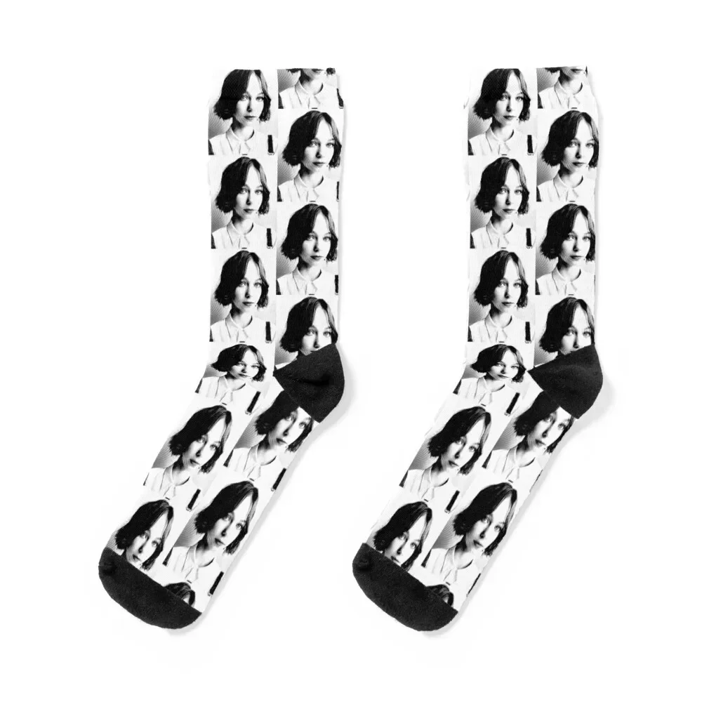 Emma Myers Black & White Portrait (Linocut) Socks football Heating sock anti slip football Luxury Woman Socks Men's