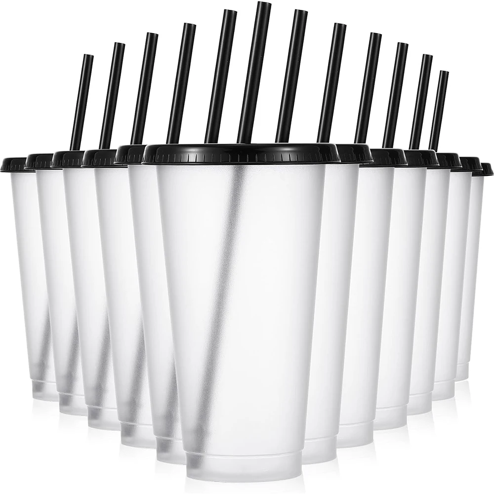 10/20/30 Pack Plastic Cup with Lids and Straws-24oz Reusable Plastic Cup, Portable And Watertight, Suitable Party And Outdoor Entertainment Fit Adults, Women, Party, Halloween Gifts Summer Beaches, Weddings, Offices, Picnics