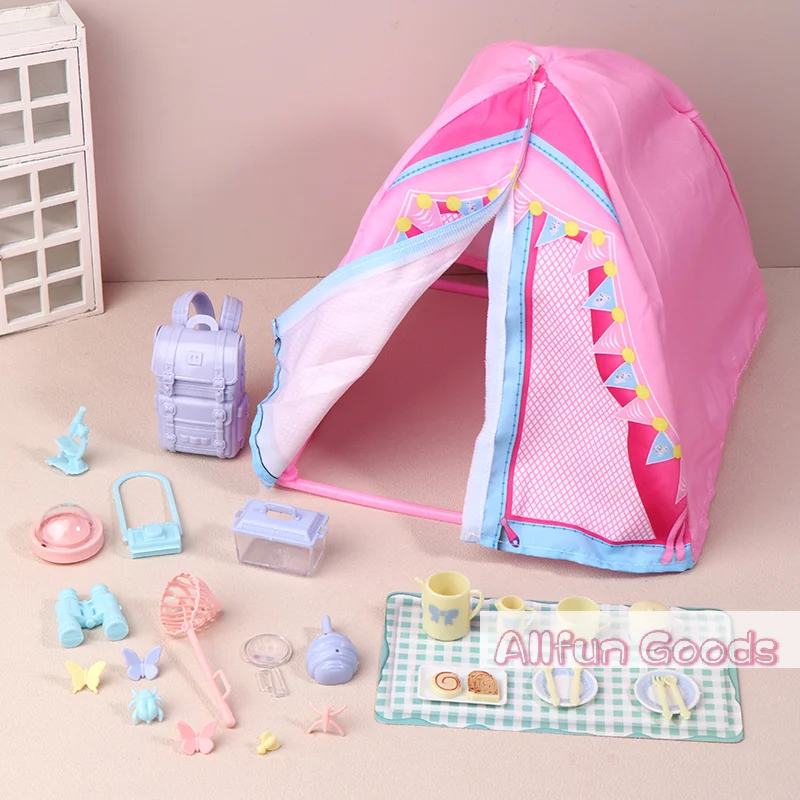 Outdoor Tent Playhouse - 1/12 Puppenhaus Simuliertes Zelt-Camping-Set Puppenhaus Outdoor-Picknick-Camping-Dekoration