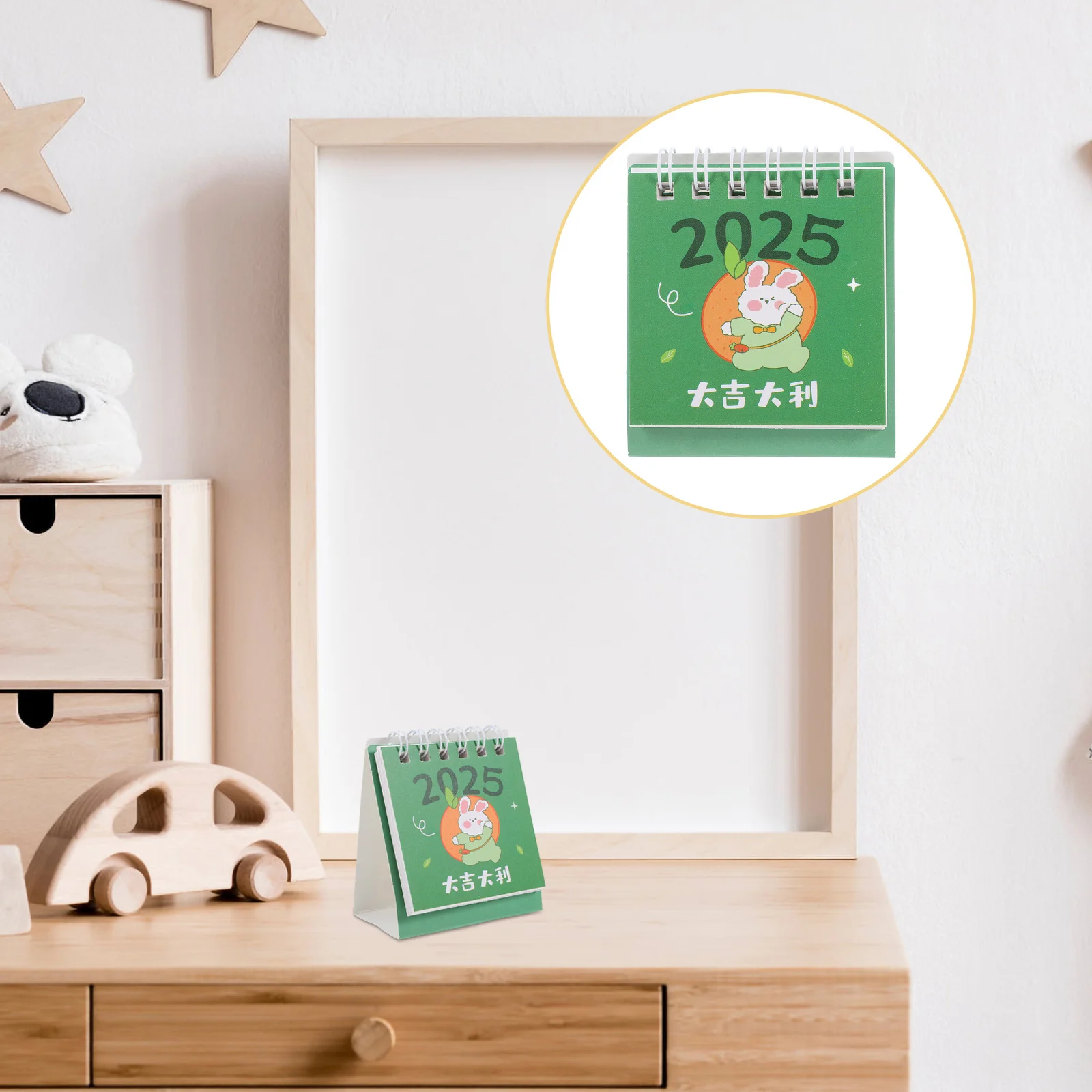 

Мини-настольный календарь с милым зеленым кроликом, стоячий флип-настольный календарь, липень 2024 декабря 2025 года, офисный планировщик с двойной проволокой