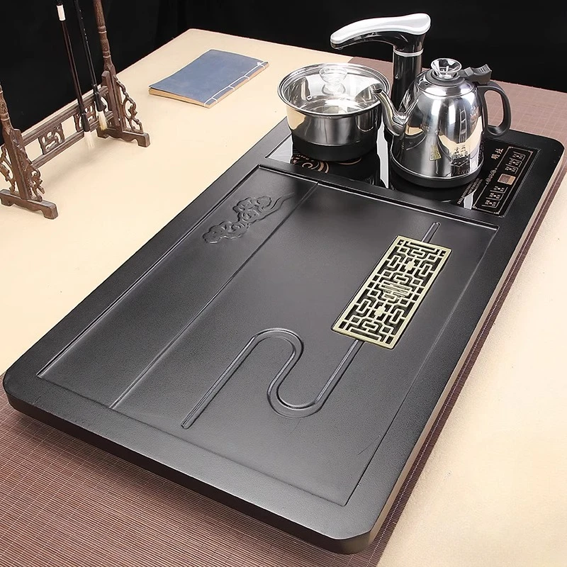 

Wooden Table Tea Tray Living Room Valet Rectangle Chinese Tea Tray Black Coasters Drainage Hospitality Bandejas Home Products