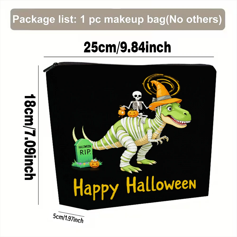Dinosaur Skeleton Pumpkin Grave Happy Makeup Bags for Girls Cosmetic Pouch Toiletry Bag Pencil Case Travel Storage
