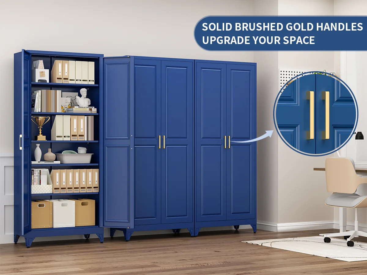 Polup 75" Pantry Cabinet with 5 Adjustable Shelving Tall Metal Storage Cabinet Blue Modern Kitchen Cabinet for Kitchen