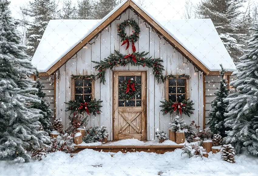 Mehofond التصوير خلفية الشتاء عيد الميلاد الغابات الثلجية منزل خشبي هدية للأطفال الأسرة صورة ديكور خلفية استوديو الصور