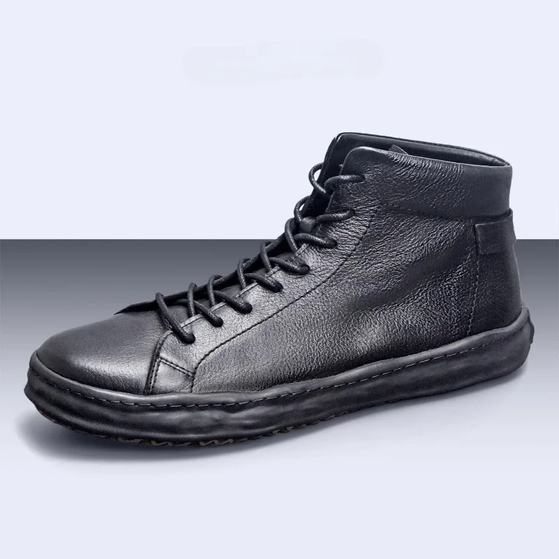 

Trendy High-Top Board Shoes Men's Genuine Leather Retro Mid-Calf Outdoor Hiking Casual Sneakers Male Sport Shoes Flats