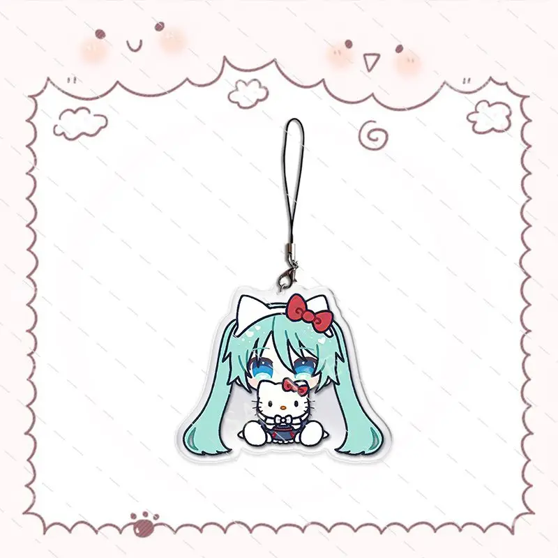 Cartoon Cute Hatsune Miku Anime Peripherals Acrylic Phone Chain Decorative Pendant Kawaii School Bag Keychain Pendant Girl Gift