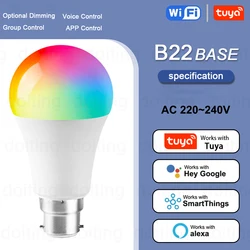 B22 Smart Life Light Bulb Tuya Wifi Bulb RGB 12W 18W Color Changing LED 220V APP Compatible with Alexa Google Home Voice Control
