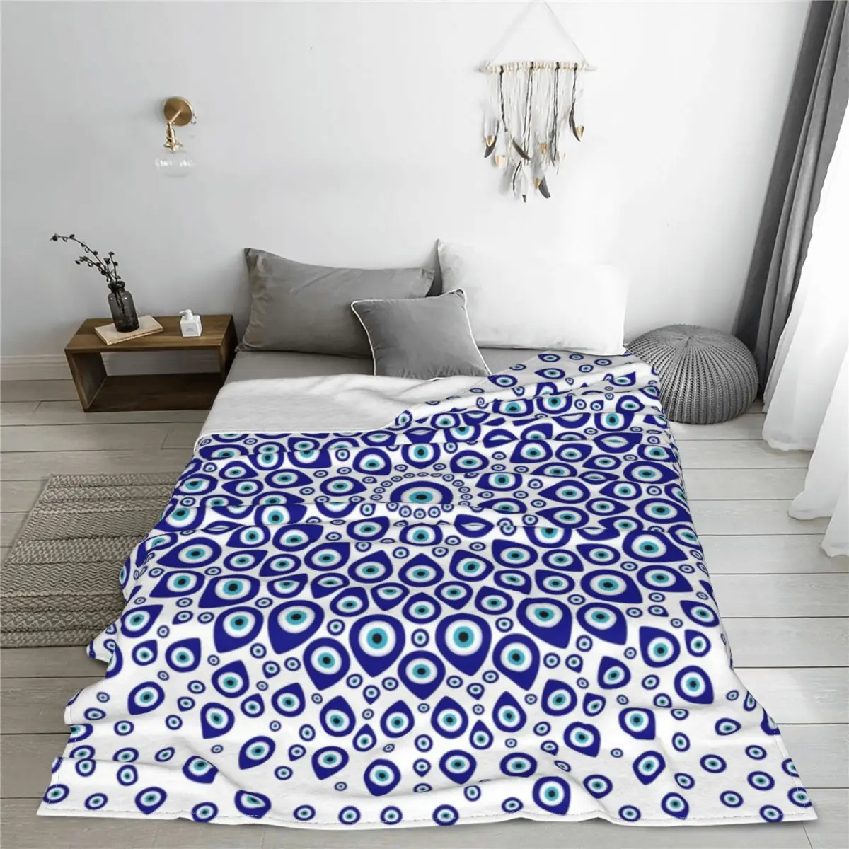 Nazar Turkish Evil Eye Knitted Blankets Greek Amulet Mystical Wool Throw Blankets Bedding Couch Printed Soft Warm Bedspreads