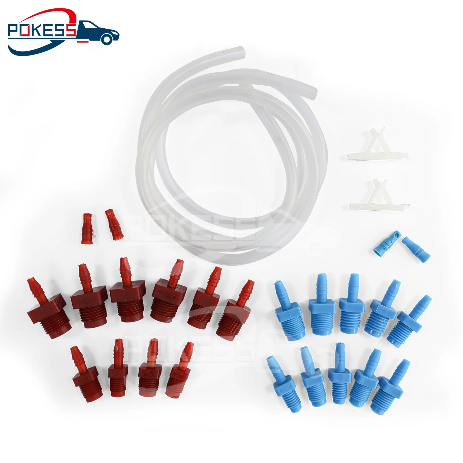 

POKESS 14151 Master Cylinder Bleeder Kit . 2pcs Hose, Clip, And Sae And Metric Fittings Universal Fit