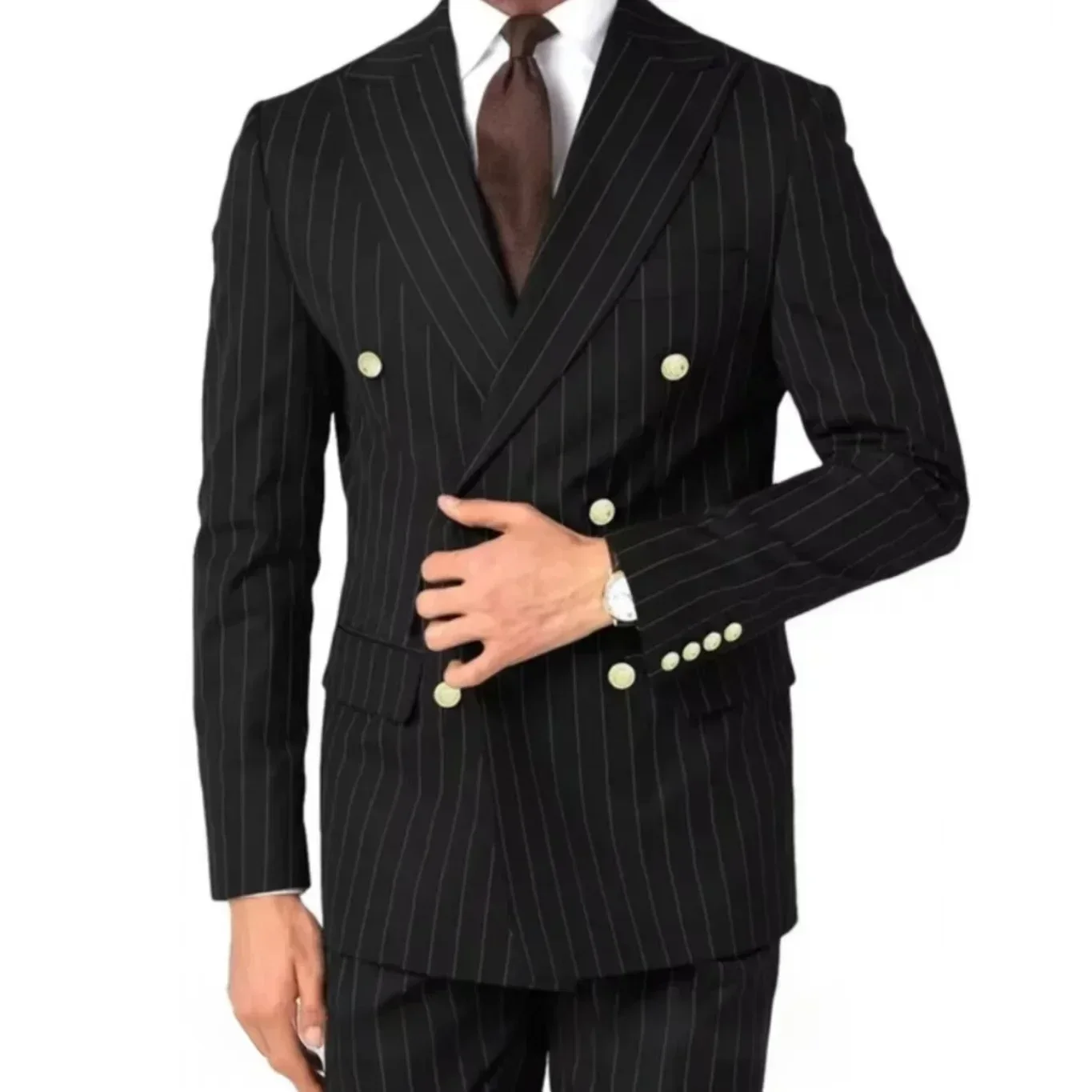 

Luxury Striped Men's Tuxedo Suit 2-Piece Set Peak Lapel Blazer And Pants Wedding Business Prom Casual Outerwear for Men