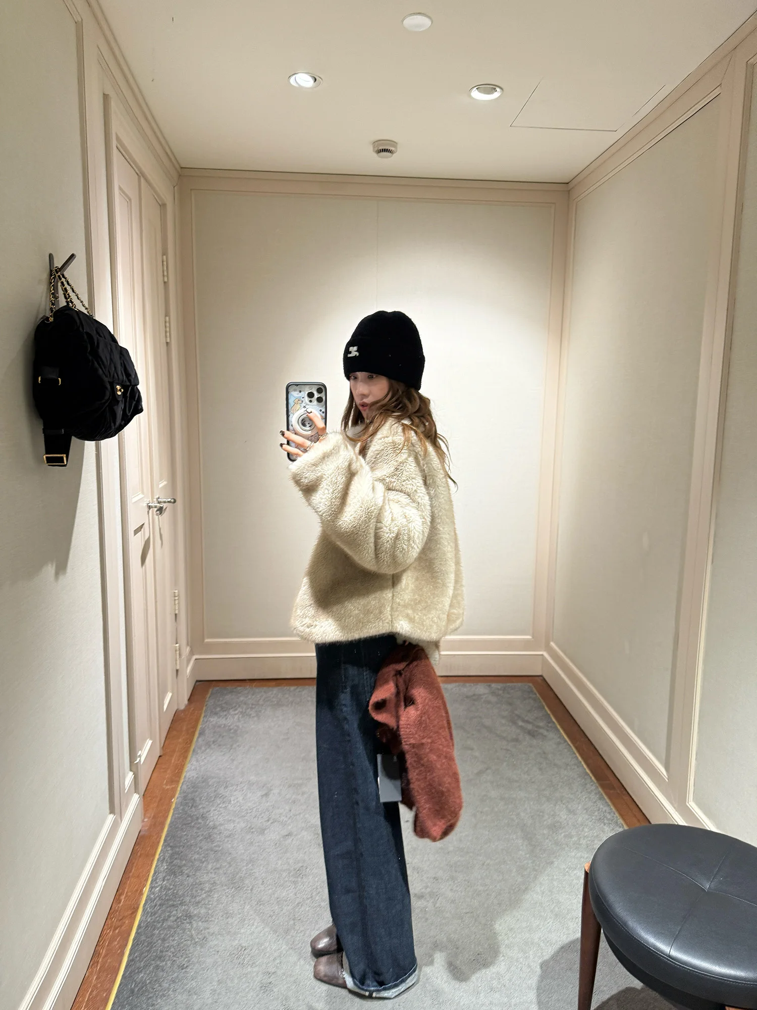 LelyMooch Design Originale Retro Oats Warm Coffee Giacca Invernale da Donna in Pelle Eco-Dyed con Colletto Piccolo e Caldo