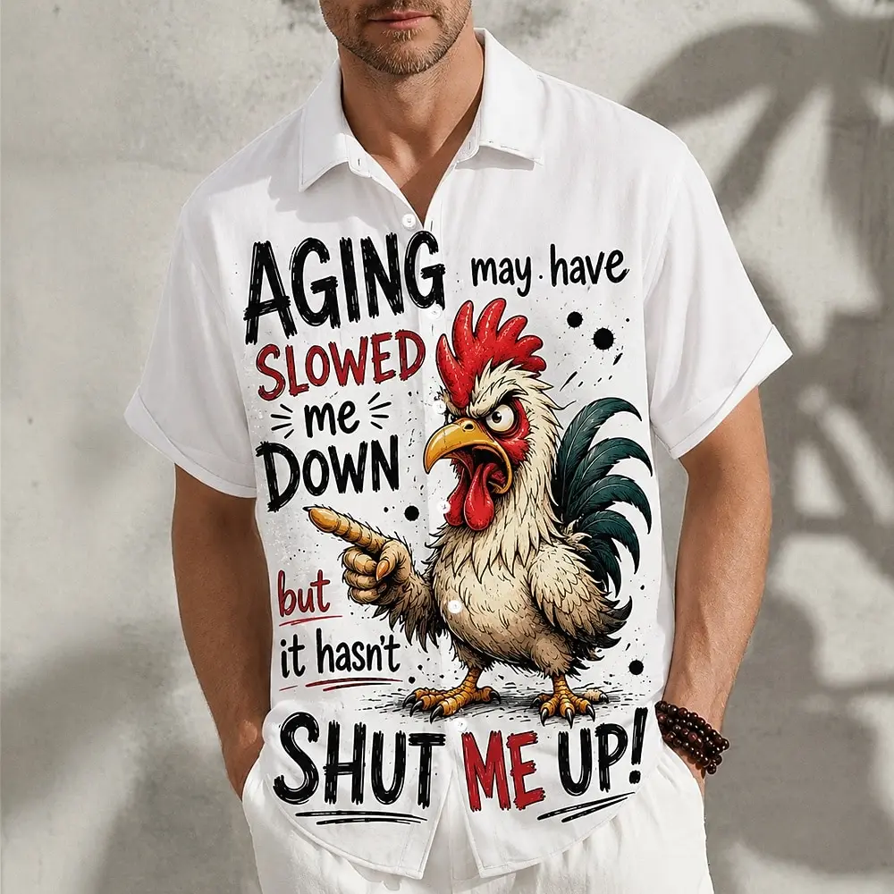 

Men's Short Sleeve Turndown Collar 3D Rooster Cartoon Funny Print Button Up Shirt for Spring Summer Daily Outdoor Vacation