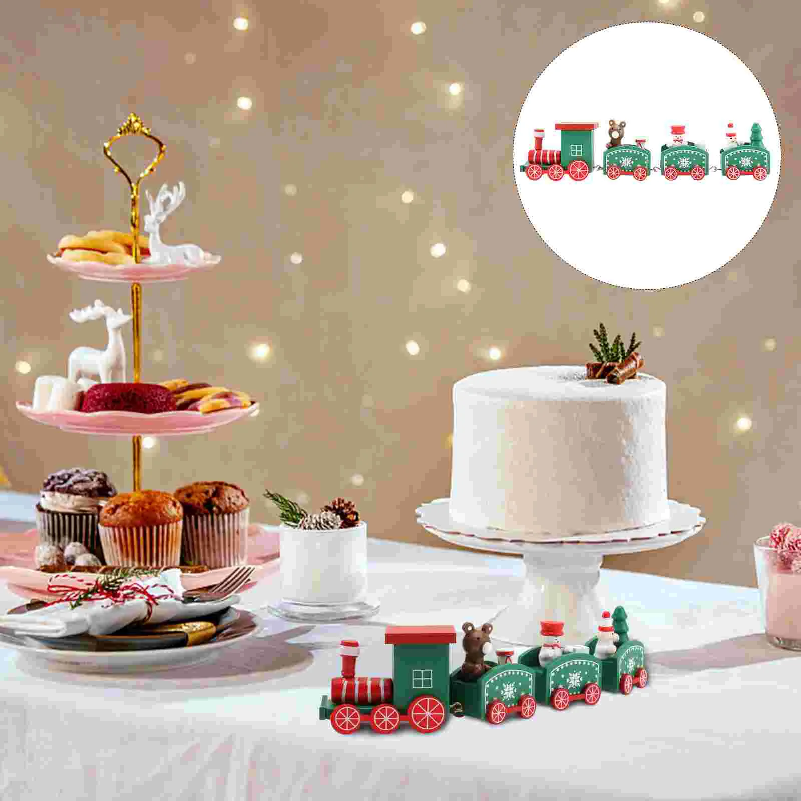 

Cakes Christmas Train Party Supply Birthday Decoration Small Adornment Wood Ornament Green Topper Child