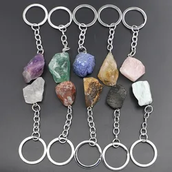 1-2cm Natural Raw Ore Keychain Gem Quartz Fluorite Citrine Amethyst Irregular Stone Pendants Charms Jewelry Making Accessorie