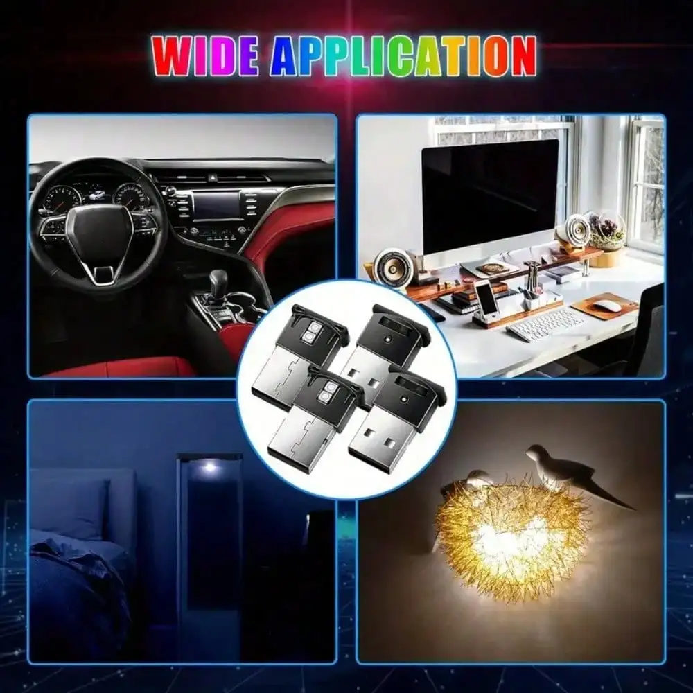 مصباح جو داخلي صغير USB LED - ضوء ليلي للطوارئ مزخرف محيطي RGB للسيارات (التوصيل والتشغيل)