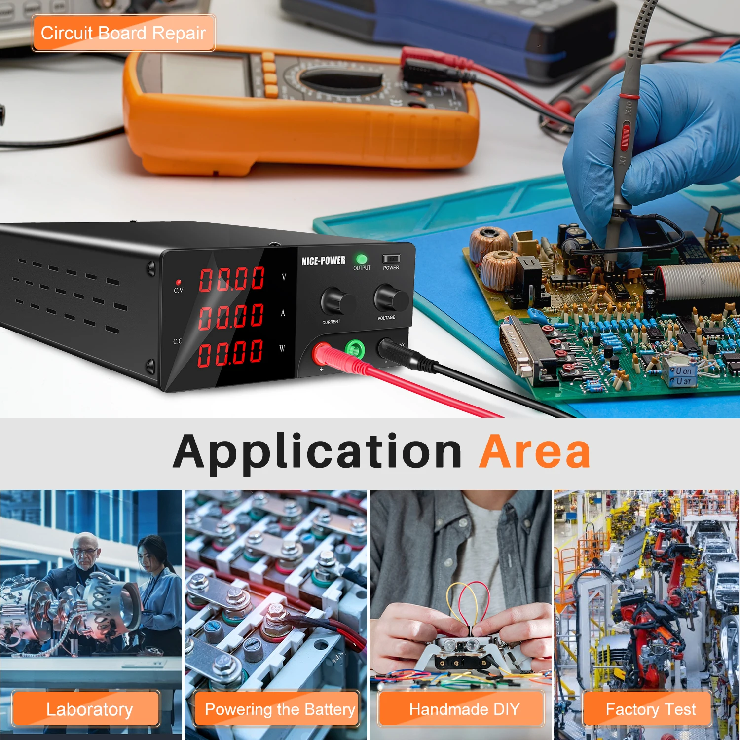 NICE-POWER 120V 10A Adjustable DC Power Supply 200V 5A High Power Digital Power Source 60V 20A Output For Charging Aging Testing
