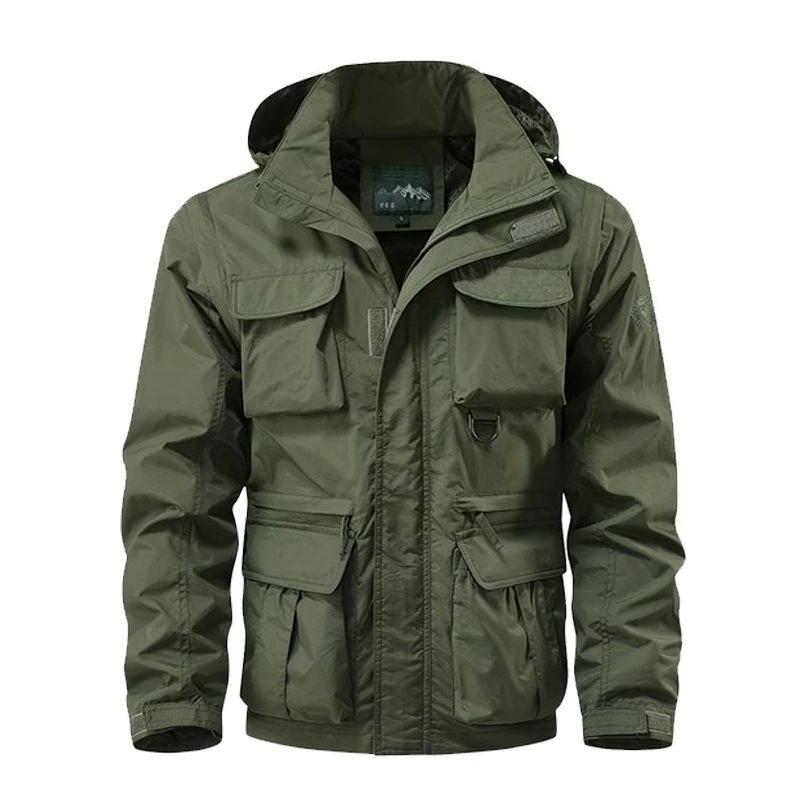 

Cross-border European and American Men's Spring and Autumn Jacket European Size Multi-pocket Tooling Jacket Casual Hooded Jacket