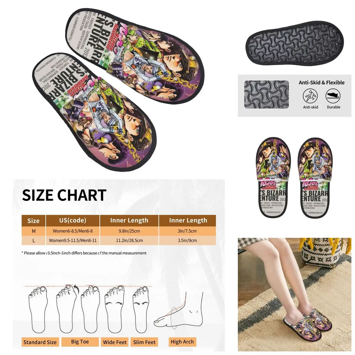 3D printing Men Women Furry Indoor slippers,Jojo Bizarre Adventure nice-looking special Anti-skid Slippers