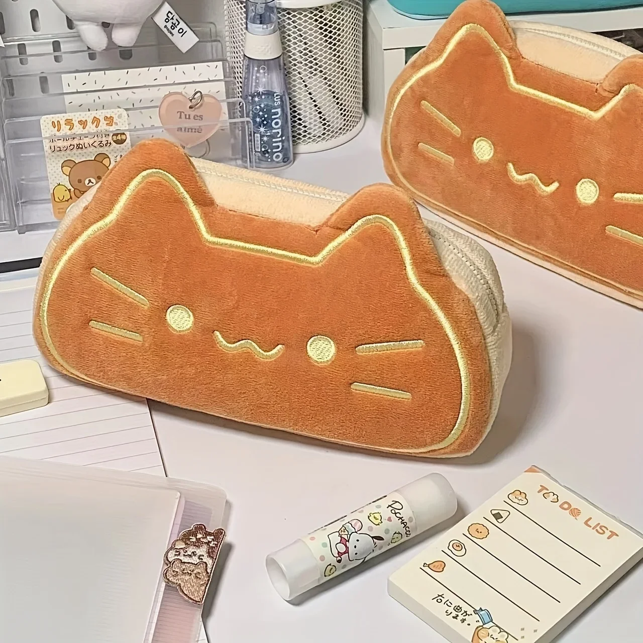 Caramel Cat Plush Pen Case - Large Capacity, Perfect Birthday Gift for Primary and Secondary School Students