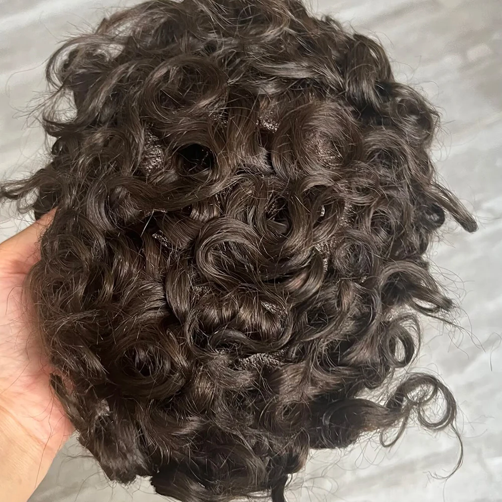 20mm Lockiges Herren-Toupet mit natürlichem Haaransatz Q6 Swiss Lace&PU 100% Echthaar 18 # 22R Aschblond Braun 1B40 Grau Atmungsaktives Haarteil – Detail 3