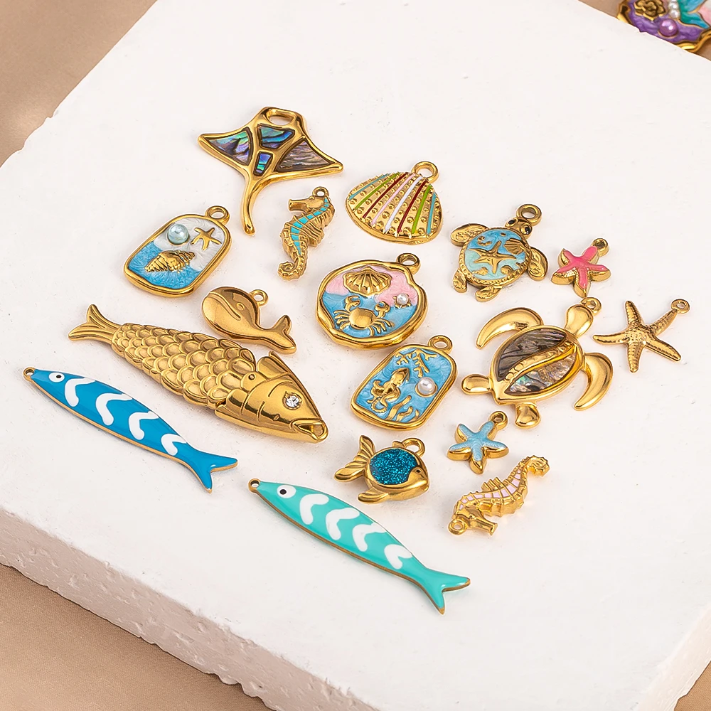 2pcs Stainless Steel Marine Animals Pendant Shell Turtle Starfish Demon Fish Necklace Earring Charm for Jewelry Making Supplies image 3