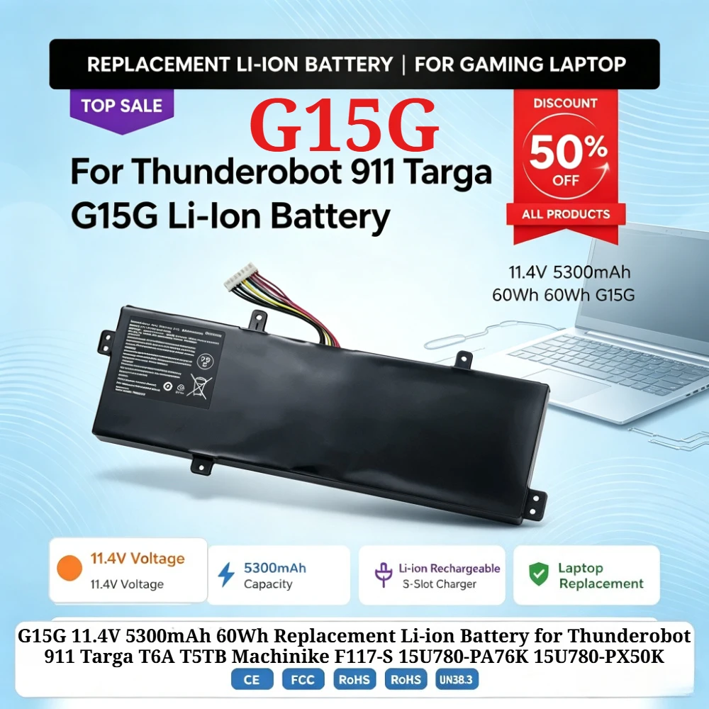 G15G 11.4V 5300mAh 60Wh Replacement Li-ion Battery for Thunderobot 911 Targa T6A T5TB Machinike F117-S 15U780-PA76K 15U780-PX50K